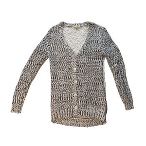 Hem & Thread Womens Black White Marled Knit Lace Back Cardigan Sweater Small